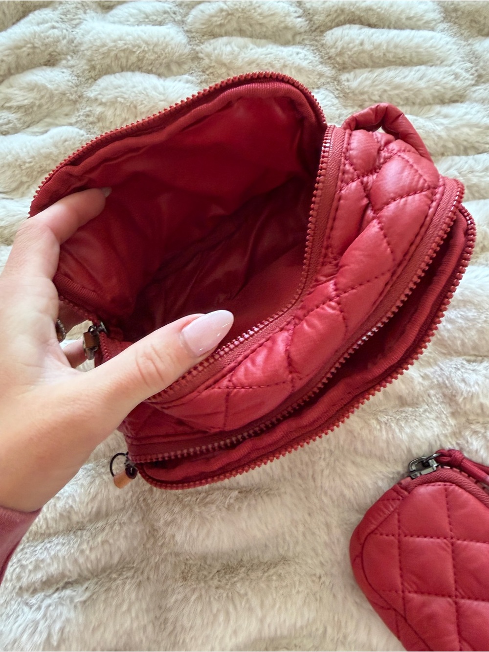 MZ Wallace Quilted Red Cosmetic Pouch with Matching Coin Key Case - Picture 4 of 5
